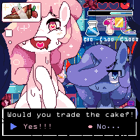 Size: 200x200 | Tagged: artist:rakikubit, cake, cakelestia, derpibooru import, fake game screenshot, food, game, pink-mane celestia, pixel art, princess celestia, princess luna, safe, sweat