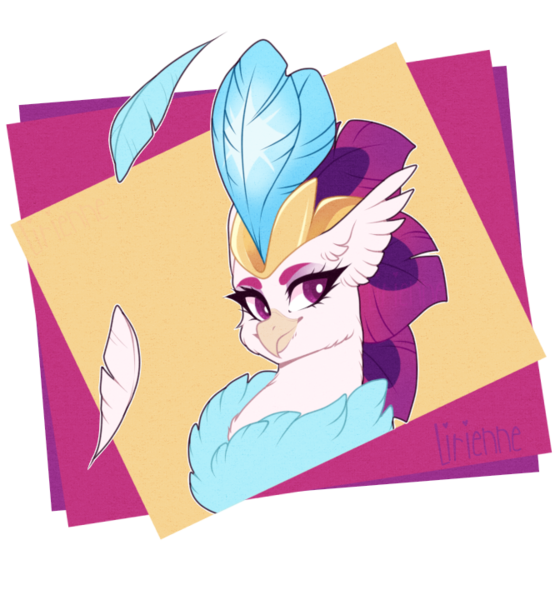 Size: 666x720 | Tagged: artist:lirienne, bust, classical hippogriff, cute, derpibooru import, feather, female, hippogriff, my little pony: the movie, no more ponies at source, novobetes, portrait, queen novo, safe, simple background, solo, transparent background