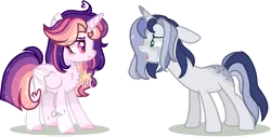 Size: 1024x522 | Tagged: safe, artist:dunklervaim, artist:moon-rose-rosie, derpibooru import, oc, oc:celestial moon, oc:storm sentry, unofficial characters only, alicorn, pony, unicorn, crying, female, magical lesbian spawn, mare, offspring, parent:rainbow dash, parent:twilight sparkle, parents:twidash, simple background, transparent background