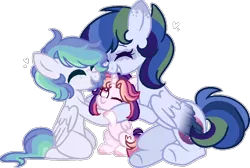 Size: 772x519 | Tagged: safe, artist:moon-rose-rosie, derpibooru import, oc, oc:celestial moon, oc:color sprinkle bean, oc:sparkle dash, unofficial characters only, alicorn, pegasus, pony, female, filly, group hug, hug, magical lesbian spawn, mare, offspring, parent:rainbow dash, parent:twilight sparkle, parents:twidash, siblings, simple background, sisters, transparent background