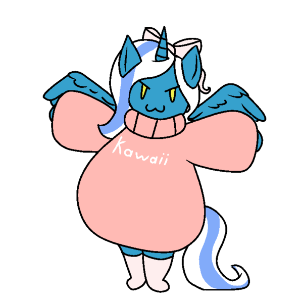 Size: 800x800 | Tagged: adorabelle, alicorn, alicorn oc, artist:ooziy, bow, chibi, clothes, cute, derpibooru import, female, hair bow, horn, long sweater, mare, oc, oc:fleurbelle, pink ribbon, pink socks, pink sweater, ribbon, safe, socks, sweater, unofficial characters only, wings