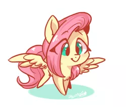 Size: 671x569 | Tagged: safe, artist:colorfulcolor233, derpibooru import, fluttershy, pegasus, pony, chest fluff, chibi, cute, eye clipping through hair, female, mare, shyabetes, simple background, smiling, solo, spread wings, white background, wings