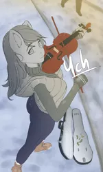 Size: 1440x2400 | Tagged: advertisement, anthro, artist:mintjuice, case, clothes, commission, derpibooru import, female, looking at you, mare, musical instrument, musician, outdoors, safe, snow, snowfall, street, violin, winter, your character here