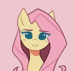 Size: 718x691 | Tagged: safe, artist:kirionek, deleted from derpibooru, derpibooru import, fluttershy, pegasus, pony, blushing, bust, cute, female, full face view, looking at you, mare, no pupils, portrait, shyabetes, simple background, smiling, solo