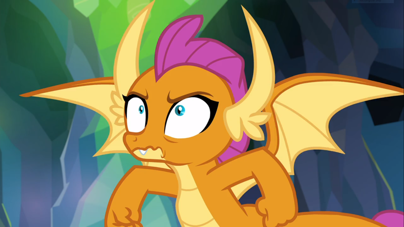 Size: 1666x937 | Tagged: bags under eyes, clenched fist, derpibooru import, dragon, dragoness, embarrassed, female, looking up, safe, screencap, smolder, solo, spread wings, wavy mouth, what lies beneath, wide eyes, wings