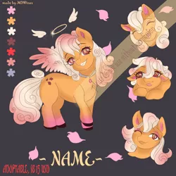 Size: 3000x3000 | Tagged: safe, artist:mdwines, derpibooru import, oc, pegasus, pony, adoptable, advertisement, advertising, angel, bust, colored wings, commission, commission info, emotions, female, filly, jewelry, mare, multicolored hair, multicolored mane, multicolored wings, necklace, pendant, petals, portrait, red eyes, reference sheet, selling, smiley face, solo, wings, ych example, ych result, your character here