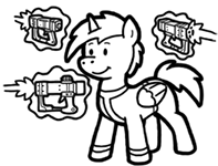Size: 197x150 | Tagged: safe, artist:crazyperson, derpibooru import, alicorn, pony, fallout equestria, fallout equestria: commonwealth, black and white, clothes, energy weapon, fanfic art, generic pony, grayscale, gun, hooves, horn, laser, laser pistol, levitation, magic, magic aura, magical energy weapon, male, monochrome, picture for breezies, simple background, smiling, stallion, telekinesis, transparent background, vault suit, weapon, wings