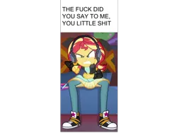 Size: 960x720 | Tagged: safe, derpibooru import, edit, edited screencap, editor:countcoltnackh, screencap, sunset shimmer, human, equestria girls, equestria girls series, game stream, spoiler:eqg series (season 2), angry, caption, controller, couch, cropped, dank memes, exploitable meme, headset, image macro, meme, ninja, rage, shitposting, solo, sunset shimmer frustrated at game, swearing, text, video game, vulgar