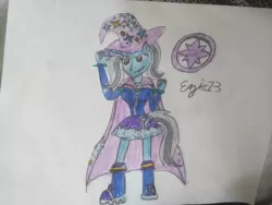 Size: 2828x2121 | Tagged: safe, artist:ezio1-3, derpibooru import, trixie, anthro, equestria girls, equestria girls outfit, solo, traditional art