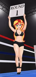 Size: 947x2008 | Tagged: suggestive, artist:anonix123, derpibooru import, sunset shimmer, equestria girls, adorasexy, boxing, boxing ring, breasts, cleavage, clothes, cute, female, human coloration, looking at you, open mouth, ring girl, sexy, solo, solo female, sports