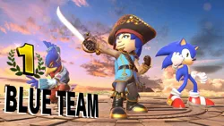 Size: 1200x675 | Tagged: artist:alphamonouryuuken, barely pony related, boots, clothes, crossover, derpibooru import, falco lombardi, hat, human, humanized, isabelle, mii, mii fighters, mii swordfighter, pirate, pirate costume, pirate dash, pirate hat, pirate outfit, pose, rainbow dash, safe, shoes, smiling, sonic the hedgehog, sonic the hedgehog (series), star fox, super smash bros., super smash bros. ultimate, sword, team, text, weapon