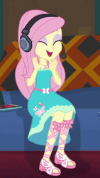 Size: 460x814 | Tagged: safe, derpibooru import, fluttershy, equestria girls, equestria girls series, game stream, spoiler:eqg series (season 2), animated, clapping, cropped, cute, eyes closed, gamershy, geode of fauna, gif, happy, headphones, headset, magical geodes, shyabetes, solo