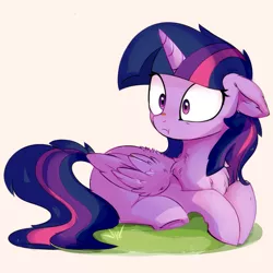 Size: 1039x1039 | Tagged: safe, artist:aureai, derpibooru import, twilight sparkle, twilight sparkle (alicorn), alicorn, insect, ladybug, pony, starlight the hypnotist, spoiler:interseason shorts, :t, adorable distress, back fluff, chest fluff, coccinellidaephobia, cute, ear fluff, female, floppy ears, fluffy, folded wings, frightened, frown, grass, imminent freakout, insect on nose, leg fluff, mare, missing cutie mark, prone, scared, screaming internally, shoulder fluff, simple background, solo, surprised, this will not end well, twiabetes, twilight hates ladybugs, underhoof, when you see it, white background, wide eyes, wing fluff, wings