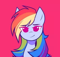 Size: 720x685 | Tagged: safe, artist:kirionek, deleted from derpibooru, derpibooru import, rainbow dash, pegasus, pony, bust, cute, dashabetes, female, full face view, looking at you, mare, no pupils, pink background, portrait, simple background, smiling, solo