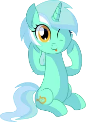 Size: 5395x7630 | Tagged: safe, artist:cyanlightning, derpibooru import, lyra heartstrings, pony, unicorn, .svg available, :p, absurd resolution, cute, ear fluff, female, lyrabetes, mare, one eye closed, silly, silly pony, simple background, sitting, smiling, solo, squishy cheeks, tongue out, transparent background, vector, wink