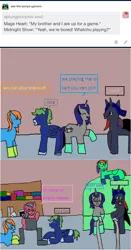 Size: 1068x2036 | Tagged: safe, artist:ask-luciavampire, derpibooru import, oc, earth pony, pegasus, pony, unicorn, tumblr:ask-the-pony-gamers, 1000 hours in ms paint, ask, game, tumblr