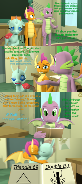 Size: 1920x4320 | Tagged: 3d, artist:papadragon69, book, canterlot high, choice, classroom, comic, comic:spike's cyosa, cyoa, derpibooru import, desk, dragon, female, forced, forced kiss, forced lesbian, kissing, lesbian, lesbian in front of boys, male, ocellus, older, older spike, questionable, sex education, shipping, smolcellus, smolder, source filmmaker, spike, teenager, teenage spike, winged spike