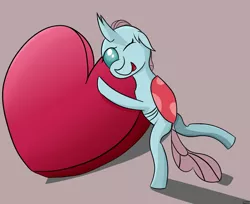 Size: 1500x1224 | Tagged: artist:tazool, changedling, changeling, cute, derpibooru import, diaocelles, ear down, female, heart, holiday, insect, leg out, love, ocellus, open mouth, playful, safe, simple shading, smiling, solo, standing, valentine, valentine's day