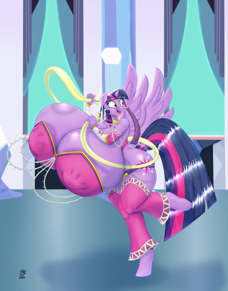 Size: 2506x3200 | Tagged: alicorn, alternate version, anthro, areola, areola slip, artist:badgerben, artist:blues64, belly dancer, big breasts, breasts, busty twilight sparkle, clothes, crystal empire, derpibooru import, erect nipples, female, huge breasts, hyper, hyper breasts, impossibly large breasts, nipple outline, open mouth, questionable, raised leg, solo, solo female, twilight sparkle, twilight sparkle (alicorn), unguligrade anthro