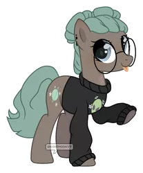 Size: 1280x1545 | Tagged: safe, artist:anisa-mlp222, artist:jxst-roch, derpibooru import, oc, oc:eliza, earth pony, pony, base used, clothes, female, glasses, mare, simple background, solo, sweater, tongue out, transparent background