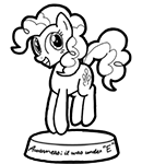 Size: 130x150 | Tagged: safe, artist:crazyperson, derpibooru import, pinkie pie, earth pony, pony, fallout equestria, fallout equestria: commonwealth, fanfic, black and white, cutie mark, fanfic art, female, grayscale, grin, hat, hooves, jumping, mare, ministry mares, ministry mares statuette, monochrome, picture for breezies, simple background, smiling, solo, transparent background