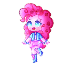 Size: 2222x2000 | Tagged: safe, artist:smollawliet, derpibooru import, pinkie pie, human, equestria girls, blushing, boots, chibi, clothes, cute, diapinkes, heart eyes, moe, open mouth, shirt, shoes, simple background, skirt, solo, transparent background, wingding eyes