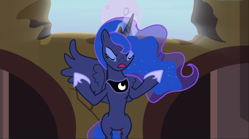 Size: 1667x933 | Tagged: safe, derpibooru import, screencap, princess luna, alicorn, pony, princess twilight sparkle (episode), angry, chestplate, ethereal mane, eyes closed, eyeshadow, female, flashback, floating, flowing mane, glowing horn, hoof shoes, horn, jewelry, magic, makeup, mare, moon, moon work, open mouth, raised hooves, raising the moon, regalia, sin of envy, sin of wrath, solo, spread wings, starry mane, wings