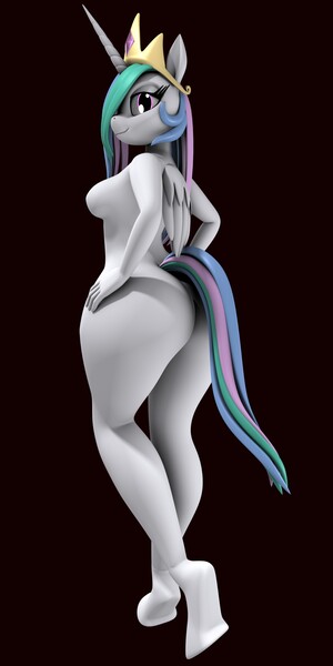 Size: 1500x3000 | Tagged: 3d, anthro, artist:argos90, breasts, butt, derpibooru import, featureless breasts, nudity, princess celestia, suggestive, sunbutt