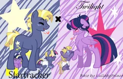 Size: 1378x893 | Tagged: safe, artist:blazetoop, derpibooru import, star tracker, twilight sparkle, twilight sparkle (alicorn), oc, alicorn, pony, alternate hairstyle, baby, baby pony, base used, canon x oc, cute, eyes closed, family, female, floating heart, glasses, hair bun, heart, male, ocbetes, offspring, parent:star tracker, parent:twilight sparkle, parents:twitracker, profile, shipping, stallion, straight, trackerbetes, twiabetes, twitracker