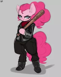 Size: 1600x2000 | Tagged: safe, artist:aer0 zer0, derpibooru import, pinkie pie, pony, alternate hairstyle, clothes, cosplay, costume, female, negan, solo, tekken, tekken 7, the walking dead