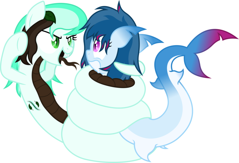 Size: 10180x6948 | Tagged: safe, artist:livehotsun, derpibooru import, oc, oc:shannis blue, oc:wave mint choco, unofficial characters only, lamia, original species, pony, shark, shark pony, absurd resolution, coils, constriction, female, forked tongue, simple background, transparent background, vector