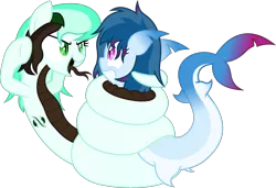 Size: 10180x6948 | Tagged: safe, artist:livehotsun, derpibooru import, oc, oc:shannis blue, oc:wave mint choco, unofficial characters only, lamia, original species, pony, shark, shark pony, absurd resolution, coils, constriction, female, forked tongue, simple background, transparent background, vector