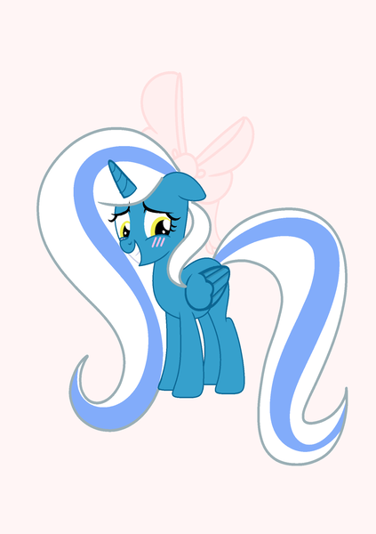 Size: 2039x2894 | Tagged: safe, artist:riofluttershy, derpibooru import, oc, oc:fleurbelle, unofficial characters only, alicorn, pony, alicorn oc, blushing, bow, cute, hair bow, horn, long hair, long mane, long tail, ribbon, sweet, wings