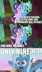 Size: 1920x3240 | Tagged: safe, derpibooru import, edit, edited screencap, screencap, starlight glimmer, trixie, pony, unicorn, road to friendship, bipedal, bipedal leaning, caption, comic, end of ponies, image macro, impact font, leaning, meme, screencap comic, song reference, text, trixie yells at everything, we're friendship bound