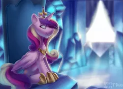 Size: 1613x1169 | Tagged: safe, artist:enderselyatdark, derpibooru import, princess cadance, alicorn, pony, crown, crystal, crystal empire, horn, jewelry, princess of love, rcf community, regalia, throne, throne room