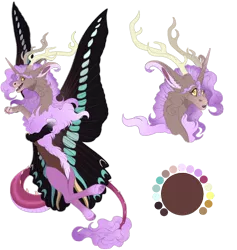 Size: 1060x1120 | Tagged: antlers, artist:bijutsuyoukai, butterfly wings, cheek fluff, derpibooru import, draconequus, draconequus oc, female, oc, offspring, parent:discord, parents:canon x oc, safe, simple background, solo, transparent background, unofficial characters only, wings