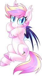 Size: 1280x2338 | Tagged: safe, artist:scarlet-spectrum, derpibooru import, oc, oc:confectionery bliss, unofficial characters only, bat pony, pony, bat pony oc, bat wings, colored hooves, deviantart watermark, ear fluff, female, freckles, looking at you, mare, obtrusive watermark, simple background, sitting, slit eyes, smiling, solo, spread wings, transparent background, underhoof, unshorn fetlocks, watermark, wings, wristband