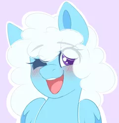 Size: 2247x2335 | Tagged: safe, artist:adostume, derpibooru import, oc, oc:puddle puff, pegasus, pony, blushing, cute, female, mare, ocbetes, one eye closed, smiling, solo, wink