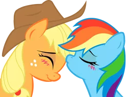 Size: 2324x1775 | Tagged: safe, artist:kennyklent, derpibooru import, applejack, rainbow dash, earth pony, pegasus, pony, appledash, blushing, female, high res, kissing, lesbian, shipping, simple background, transparent background