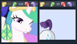 Size: 320x185 | Tagged: safe, artist:tjpones, derpibooru import, edit, edited screencap, editor:lolledits, screencap, princess celestia, rarity, oc, oc:comment, oc:downvote, oc:favourite, oc:upvote, ponified, alicorn, pony, derpibooru, celestial advice, animated, bleb, butt, cute, daaaaaaaaaaaw, derpibooru ponified, eyes on the prize, female, gif, happy, juxtaposition, mare, meta, one eye closed, out of context, plot, sillestia, silly, tongue out, weapons-grade cute, wink