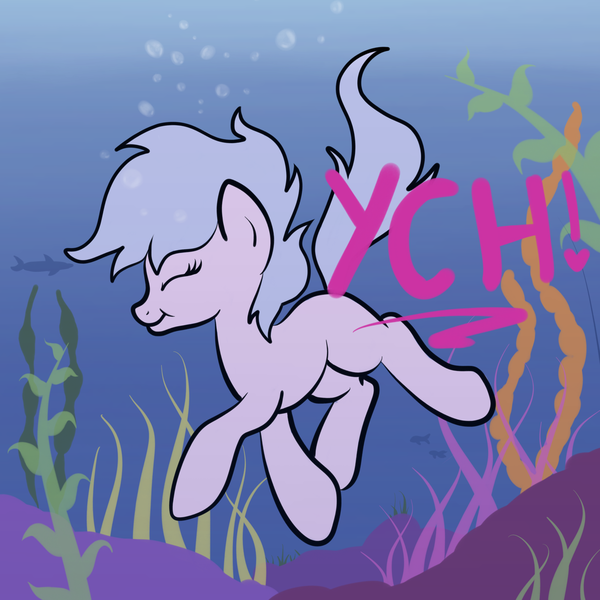 Size: 2100x2100 | Tagged: safe, artist:lannielona, derpibooru import, fish, pony, advertisement, bubble, commission, coral, ocean, puffy cheeks, seaweed, solo, swimming, your character here