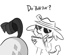 Size: 1209x1024 | Tagged: suggestive, artist:tjpones, derpibooru import, edit, editor:clopero overlord, rarity, spike, dragon, pony, butt, clothes, cropped, female, glasses, hat, male, monochrome, plot, rearity, shipping, sparity, straight