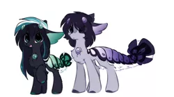 Size: 1280x715 | Tagged: safe, artist:little-sketches, derpibooru import, oc, oc:naomi, oc:takao, unofficial characters only, original species, pony, suisei pony, chibi, closed species, eye clipping through hair, male, simple background, white background