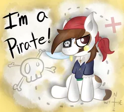 Size: 3300x3000 | Tagged: safe, artist:wonder-waffle, derpibooru import, pipsqueak, pony, cute, eyepatch, mouth hold, pirate, pirate costume, pirate outfit, sitting, skull and crossbones, solo, squeakabetes, sword, truth, weapon