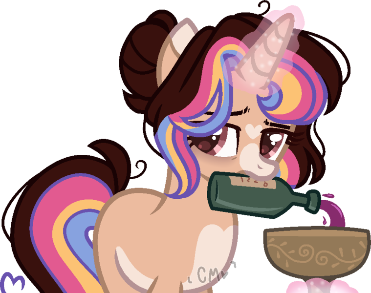 Size: 923x730 | Tagged: safe, artist:moon-rose-rosie, derpibooru import, oc, oc:melanie, pony, unicorn, base used, bottle, female, mare, mouth hold, simple background, solo, transparent background