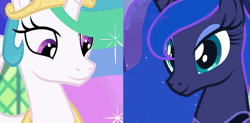 Size: 1217x600 | Tagged: safe, derpibooru import, edit, edited screencap, editor:childofthenight, editor:lolledits, screencap, princess celestia, princess luna, alicorn, pony, celestial advice, sleepless in ponyville, :p, ;p, animated, blep edit, cropped, cute, female, gif, mare, one eye closed, runs in the family, sillestia, silly, silly pony, tongue out, weapons-grade cute, wink