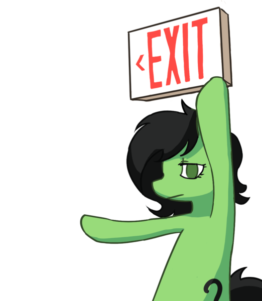 Size: 1000x1150 | Tagged: safe, artist:bgmcat, derpibooru import, oc, oc:anonfilly, ponified, earth pony, pony, :|, bipedal, commission, door, exit, exit sign, female, filly, filly anon is not amused, frown, get out, hoof hold, lidded eyes, looking at you, meme, pointing, ponified meme, reaction image, simple background, solo, transparent background, unamused