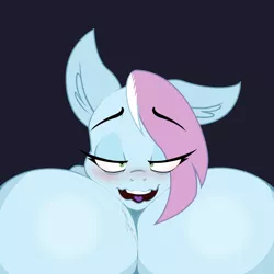 Size: 1000x1000 | Tagged: suggestive, artist:lil miss jay, derpibooru import, oc, oc:pillow talk, unofficial characters only, anthro, big breasts, blushing, breasts, bust, eyes half closed, huge breasts, hyper, hyper breasts, impossibly large breasts, looking at you, open mouth