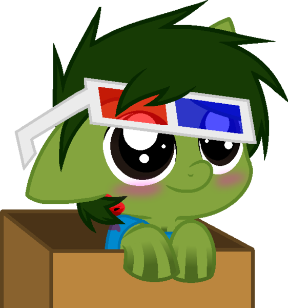 Size: 624x666 | Tagged: safe, artist:laser-pancakes, derpibooru import, oc, oc:bashur, ponified, pony, 2014, 3d glasses, bashurverse, box, cute, male, mcyt, minecraft, ponified oc, pony in a box, simple background, solo, transparent background, youtube