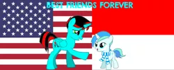 Size: 2176x880 | Tagged: safe, artist:jawsandgumballfan24, derpibooru import, oc, oc:cyan lightning, alicorn, pony, unicorn, alicorn oc, clothes, flag, horn, indonesia, scarf, simple background, united states, wings